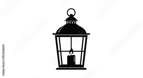 Vintage lantern with a flickering flame a striking black silhouette