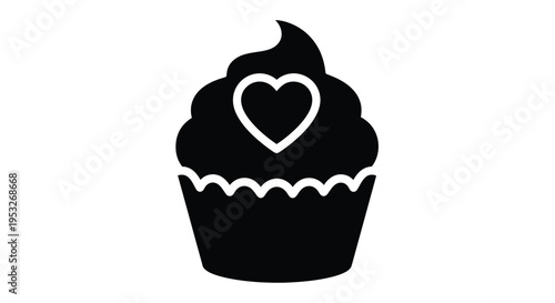 A black cupcake with a heart design a striking silhouette