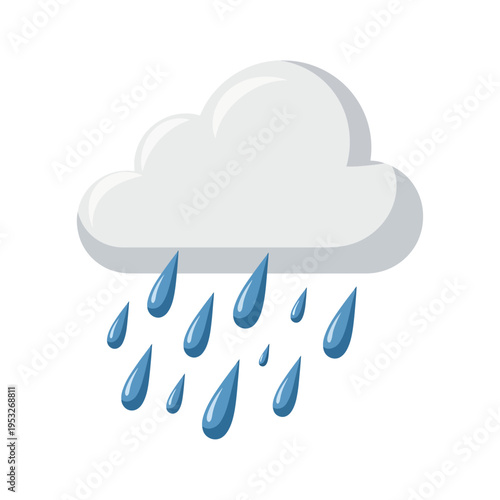A stylized illustration of a rainy cloud with water droplets falling, symbolizing wet weather and precipitation