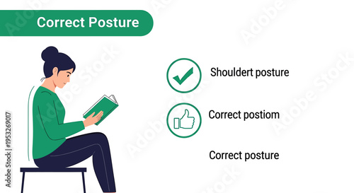 Correct posture for sitting and reading book illustration
