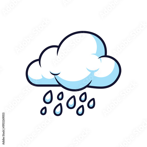 A cartoon illustration of a fluffy white cloud raining down drops of water, perfect for weather and nature themes