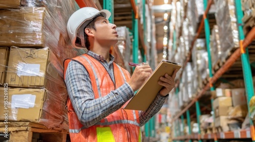 Warehouse inventory management action warehouse location business content industrial environment close-up viewpoint efficiency concept