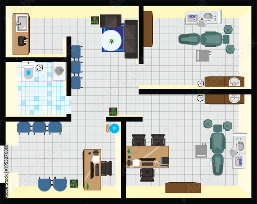 Dental Clinic Floor Plan Interior Design with Furniture Real Estate Style Above Vector