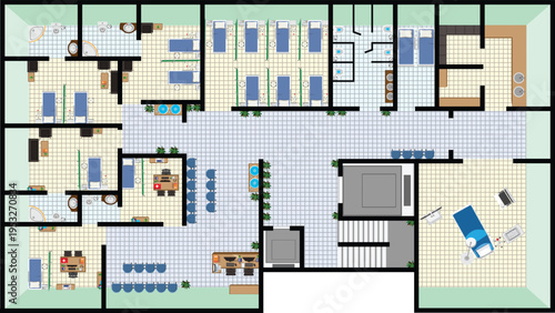 Morden Medical Center Hospital Ward Above View Interior Design Editaable Floor Plan Vector
