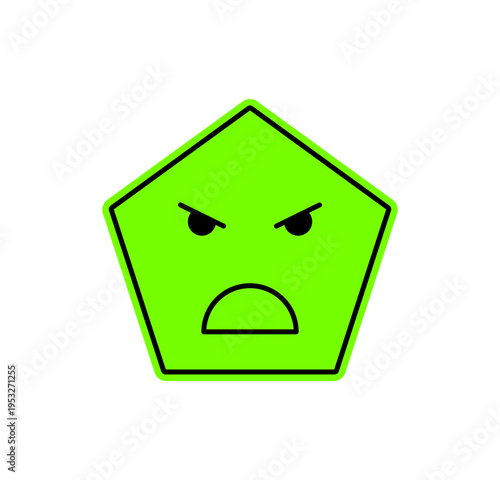 Angry green cartoon emoji patch in y2k retro style. Cute emoticon icon with bold eyes as expressive face, trendy patch for fun and cool character, ideal for vintage pop designs.