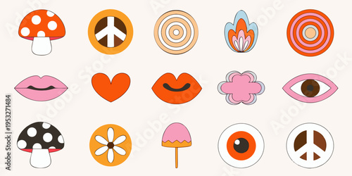 Colorful collection of retro inspired patches and whimsical illustrated shapes