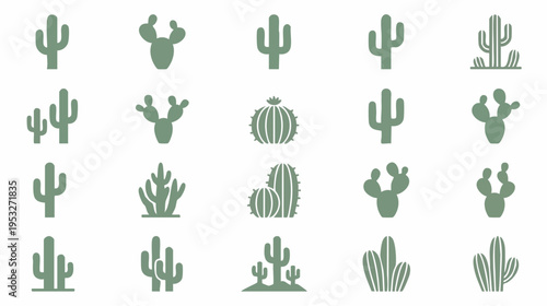 Various green cactus icons displayed in a grid representing desert vegetation style