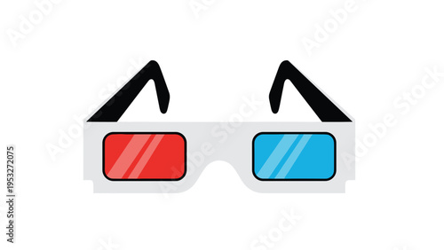 Classic white paper three dimensional cinema glasses with red and blue lenses for watching movies and films.