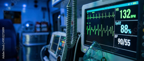 Wallpaper Mural Medical monitor displaying vital signs of a patient in an ambulance during emergency transport Torontodigital.ca