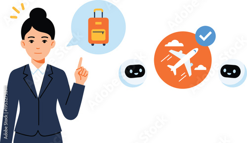 Digital travel assistance for business professionals, illustrating seamless flight arrangements and AI-powered support for efficient journey planning