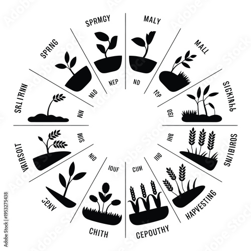 A circular diagram depicting plant growth stages throughout the year