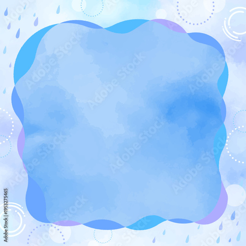 水彩風の雨のシンプルなフレーム3_正方形