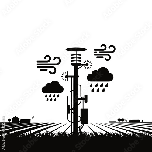 Black and white illustration of a weather station atop a pole