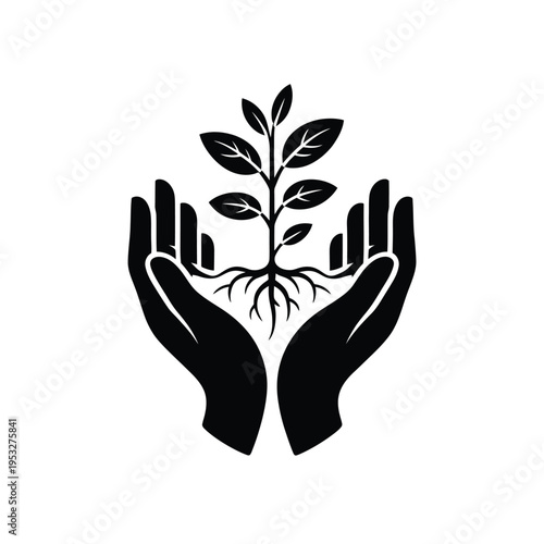 Hands gently cradling a young plant with visible roots symbolizing growth
