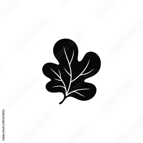 Simple black silhouette of an oak leaf against a white background