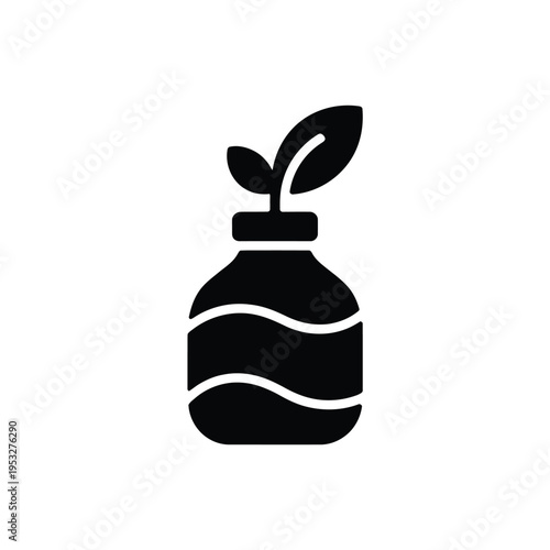 Simple black silhouette of a seedling growing in a bottle
