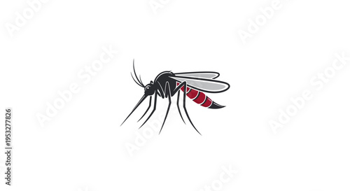Detailed graphic representation of a mosquito with a distinctive red abdomen, highlighting its role as a pervasive vector of various illnesses