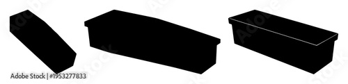 Coffin set with various detailed silhouettes featuring death, funeral, spooky with Halloween and gothic elements