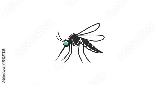 Simple vector illustration of a mosquito with prominent proboscis and wings, representing insect vectors, disease transmission, and pest control awareness
