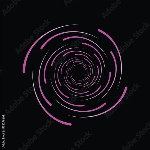 Swirling Pink and White Lines Forming a Vortex on a Black Background