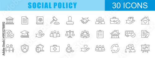collection of  social policy icons, editable stroke.	