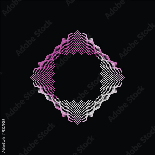 Geometric Zigzag Ring with Pink and White Gradient on Black Background