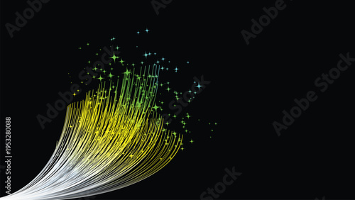Vibrant fiber optic cables with colorful data transmission on black background