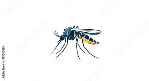 Vibrant vector illustration of a mosquito, a common insect pest and disease vector, depicted with intricate details on a clean white background, symbolizing health risks and pest control efforts