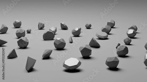3 D rendering of various geometric shapes on gray background