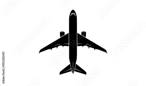 Airplane top view silhouette vector icon modern commercial aircraft isolated on white background