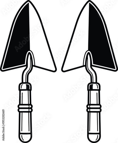 Masonry trowel silhouettes set, construction hand tools for bricklaying and plastering work, builder equipment isolated on white background