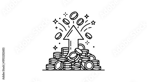 Financial Growth Concept with Coins and Upward Arrow