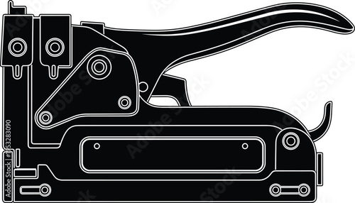 Manual industrial hand press tool silhouette, heavy duty mechanical clamp device for workshop, metal fabrication equipment, engineering machinery illustration isolated on background