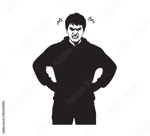 Vivid graphic illustration capturing the core concept of intense human anger and deep frustration; powerfully depicting a person's strong emotional outburst, conveying dissatisfaction