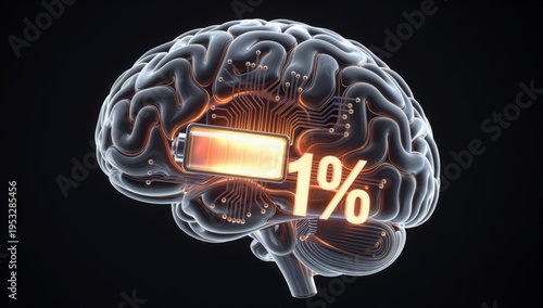 Human Brain With Low Battery Icon Charging Concept