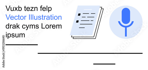 Voice recognition, digital transcription, AI tools, data recording, speech-to-text, education. Microphone icon next to text documents. Voice recognition and digital transcription concept