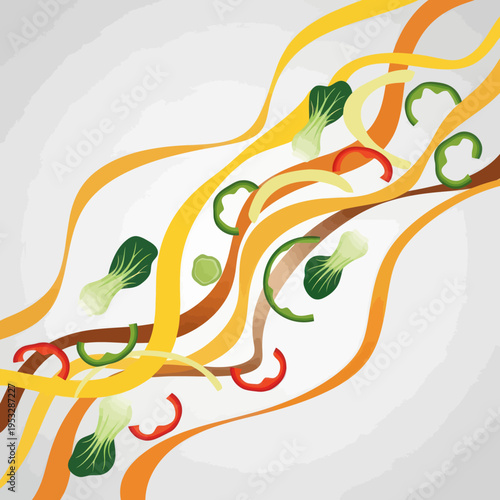 Fresh Vegetables and Noodles in a Dynamic Composition.