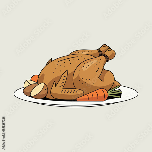 Delicious Roasted Chicken with Vegetables on a Plate.