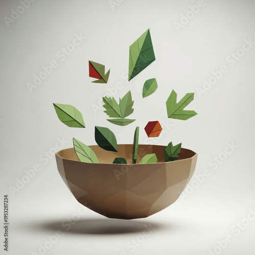 Papercraft Salad Bowl with Floating Ingredients.