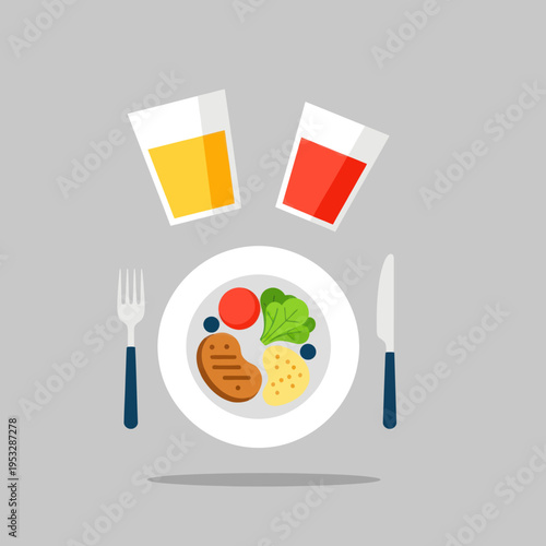 Healthy Meal with Two Drinks and Cutlery.