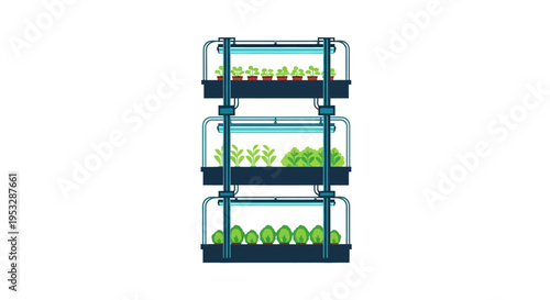 Modern vertical farming system with integrated LED lights for sustainable indoor plant cultivation and smart agriculture technology