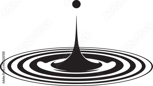 Black and white of a drop of liquid creating ripples in water