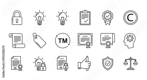 intellectual property patent and copyright icons illustrating legal protection innovation and business assets in a modern context.