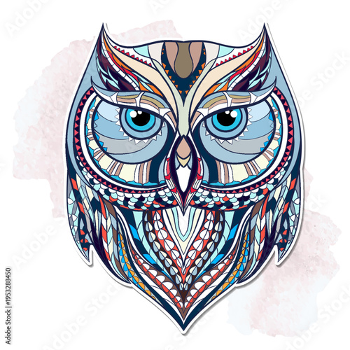 Patterned owl on the grunge background