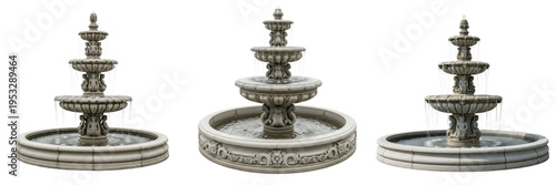 Obraz na płótnie Set of Classical Tiered Stone Garden Water Fountains Exterior Ornament Isolated
