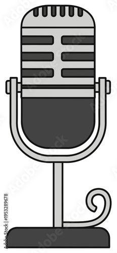 Retro microphone line icon representing audio recording broadcasting podcast and music studio equipment