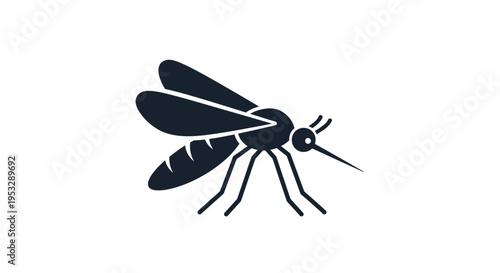 Minimalist dark mosquito silhouette icon, symbolizing vector-borne disease, insect pests, and summer discomfort, ideal for health warnings, travel advisories, or pest control product designs