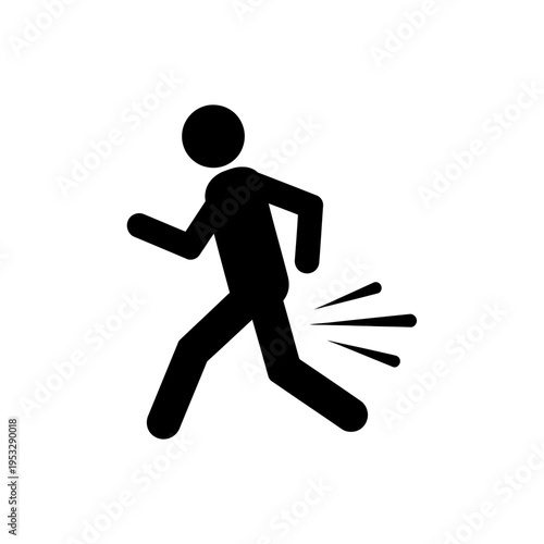 A stick figure running quickly with motion lines.