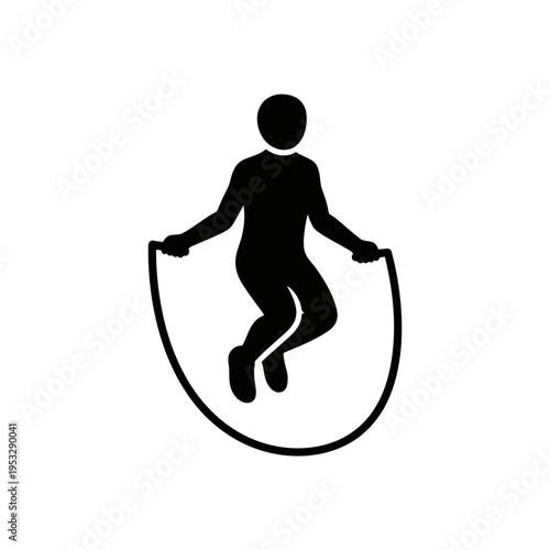 Black silhouette of a person jumping rope.