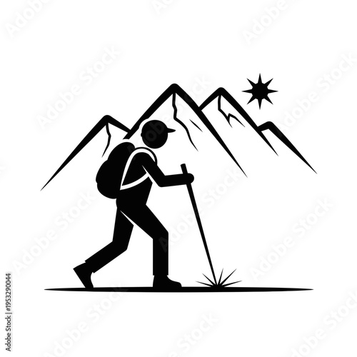 Hiker trekking up a mountain trail.